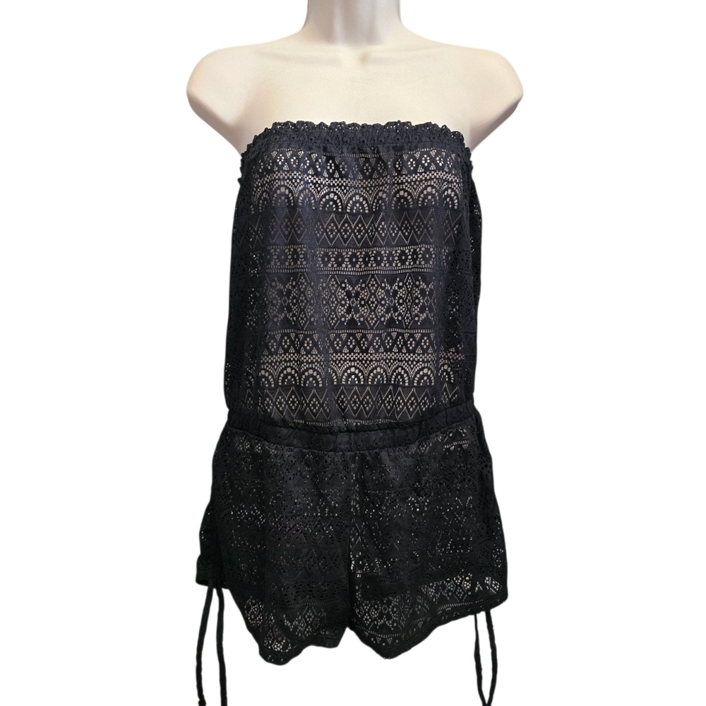 Victoria's Secret Elegant Black Lace Romper Swim Cover-Up - Small